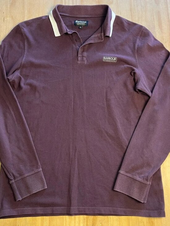 Other - Barbour International Long Sleeve Polo Shirt Mens XL Burgundy Cotton Logo Button